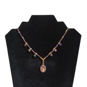 Disney Iridescent Purple Beaded Gold Princess Belle Portrait Pendant Necklace